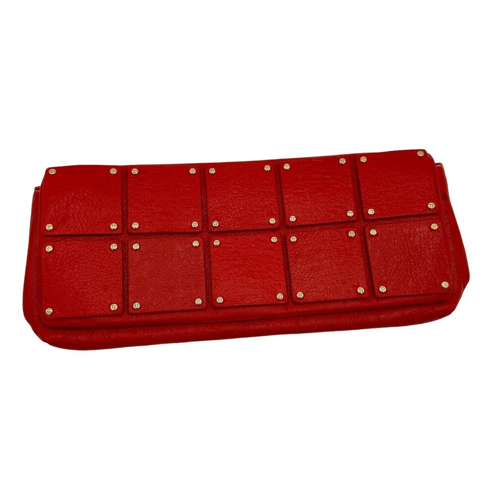 Kate Spade Red Leather Square Studded Flap Clutch